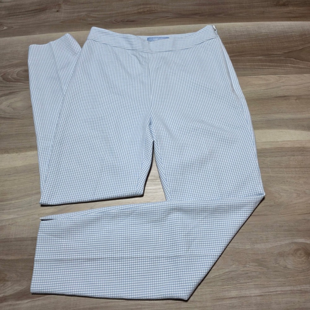 Antonio Melani Seersucker Pants‎ Womens 2 Blue Gingham Check Ankle Slim Stretch